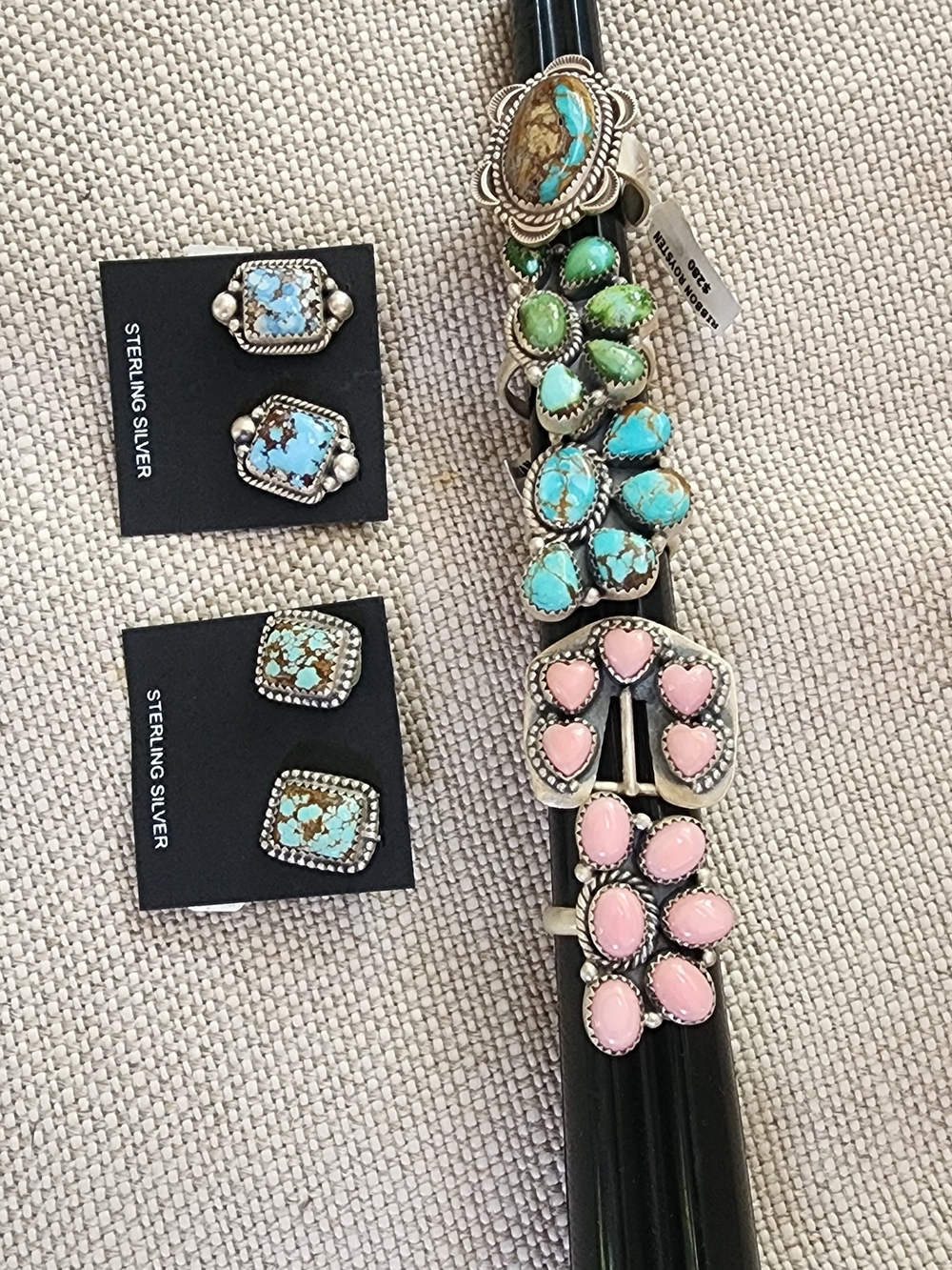 Sterling Silver Turquoise & Pink Stone Ring Set